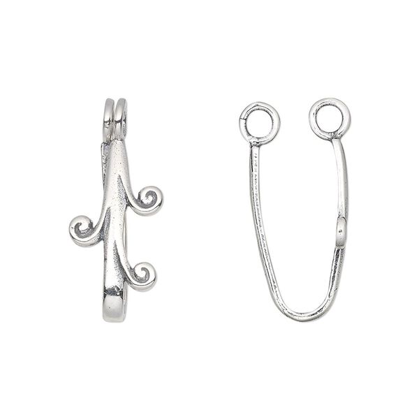 Bail, JBB Findings, donut, antiqued sterling silver, 19.5x6.5mm with fancy design, 17.5x3.5mm grip length. Sold individually. image number 0