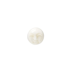 Embellishment, bone (bleached), white, 9-11mm hand-carved single-sided undrilled moon face, Mohs hardness 2-1/2. Sold per pkg of 1.