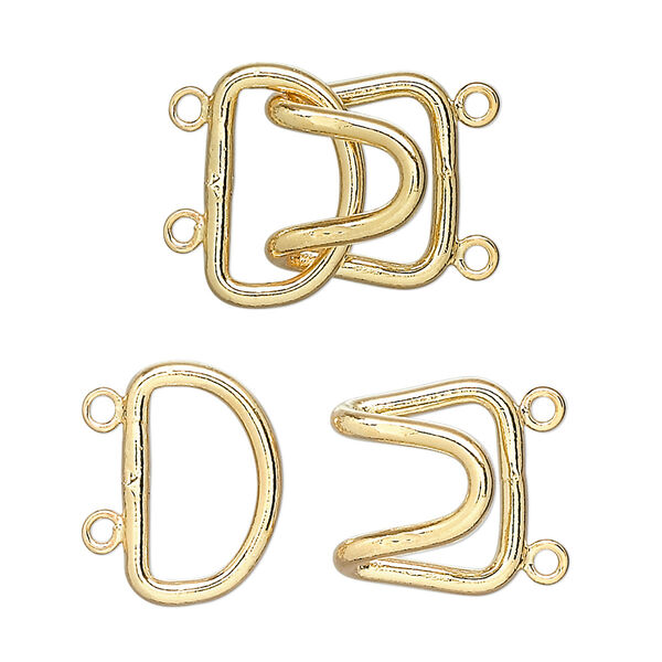 Clasp, 2-strand hook, gold-plated brass, 23x15mm. Sold per pkg of 10. image number 0