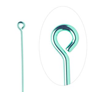 Eye pin, electro-coated brass, green, 2 inches, 21 gauge. Sold per pkg of 10.