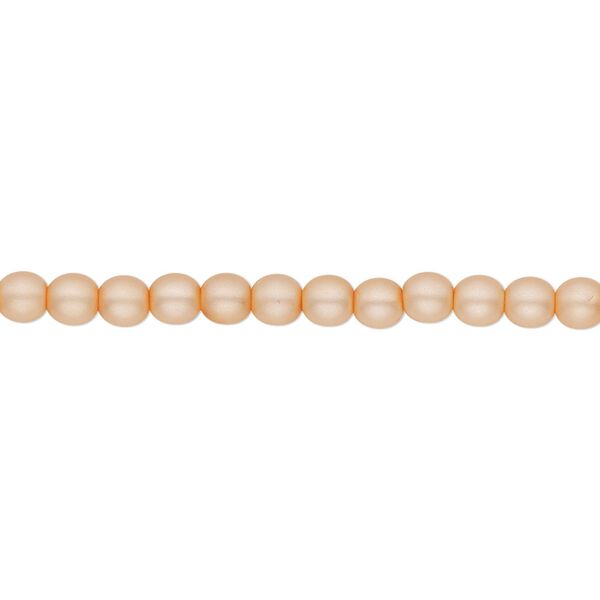 Bead, Czech pearl-coated glass druk, opaque matte peach, 4mm round. Sold per 15-1/2" to 16" strand. image number 0