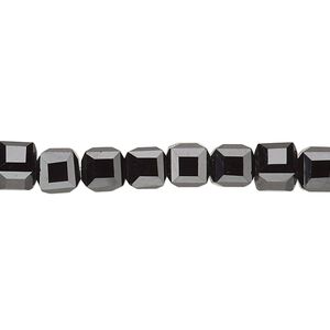 Bead 1pk 18 facets opaque black, Celestial Crystal® 6mm cube 15.5-16 inch