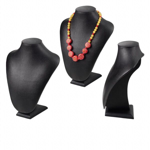 Display, necklace, leatherette, black, 10-1/2 x 8 x 4 inches. Sold individually. image number 0