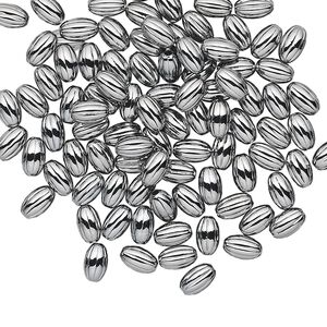 Bead, gunmetal-plated brass, 5x3mm corrugated oval. Sold per pkg of 100.