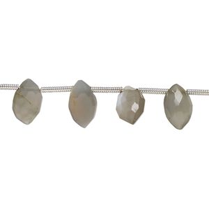 Grey moonstone 1pkg18, hand-cut top-drilled faceted puffed marquise bead natural 8x5mm-11x6mm