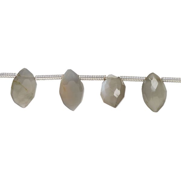 Grey moonstone 1pkg18, hand-cut top-drilled faceted puffed marquise bead natural 8x5mm-11x6mm image number 0