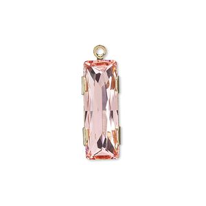 Drop 1pk light rose gold plate, Crystal Passions® 25x8mm rectangle 11004