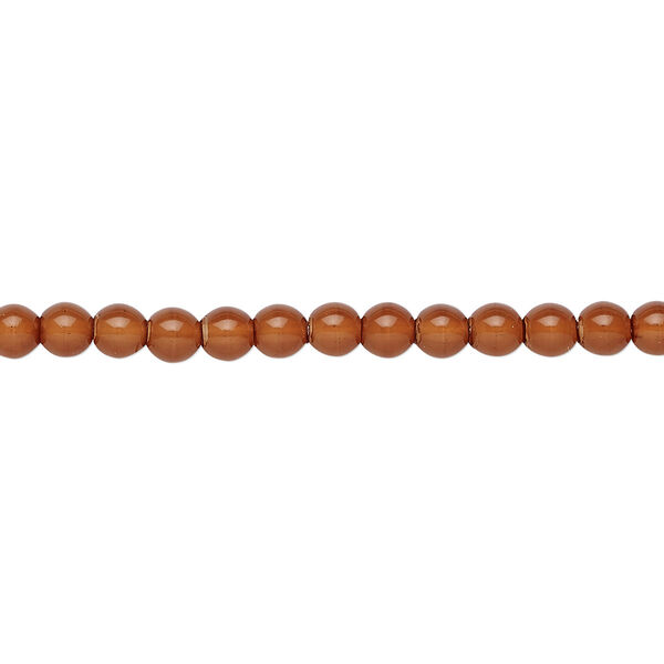 Bead, Czech dipped décor glass druk, opaque caramel, 4mm round. Sold per 15-1/2" to 16" strand. image number 0