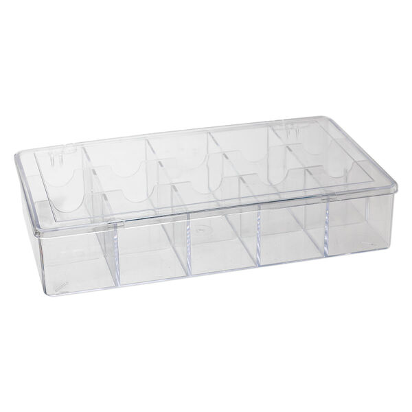 Organizer box, clear, 11x6x2-inches with 15 compartments. Sold individually. image number 1