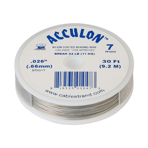 Beading wire, Acculon®, nylon-coated stainless steel, clear, 7 strand, 0.026-inch diameter. Sold per 30-foot spool. image number 0