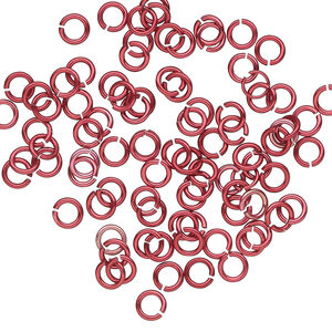 Jump ring 1pkg100 aluminum, 4mm round, 20 gauge / 2.4mm inside diameter / red