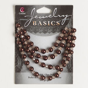 Bead assortment 1pkg101, glass and acrylic, pink and bronze, 4mm faceted bicone and 5-6mm round.