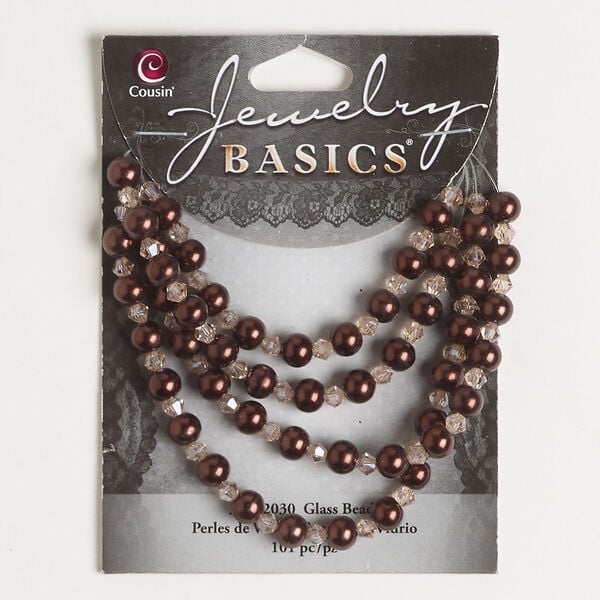 Bead assortment 1pkg101, glass and acrylic, pink and bronze, 4mm faceted bicone and 5-6mm round. image number 0