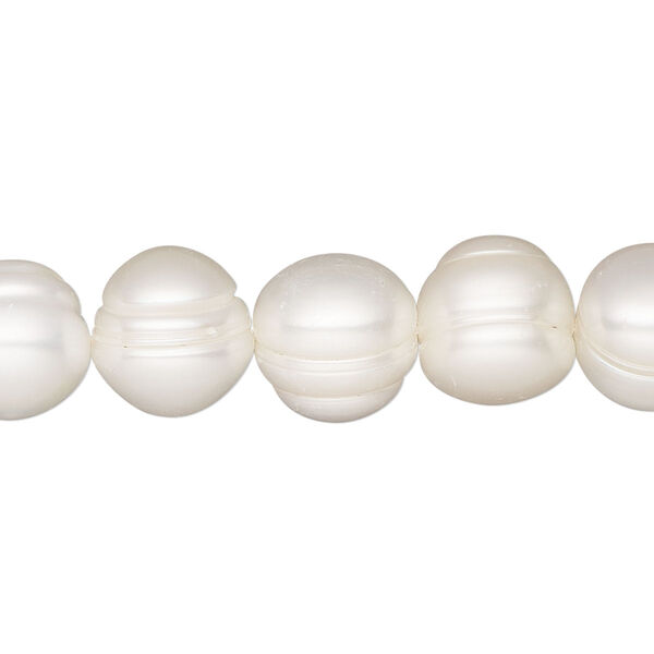 Pearl, cultured freshwater (bleached), white, 9-10mm semi-round, C grade. Sold per 15-inch strand. image number 0
