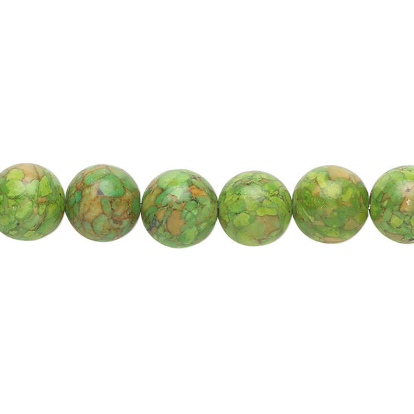 Bead, mosaic "turquoise" (magnesite) (dyed / assembled), green, 8mm round, B grade, Mohs hardness 3-1/2 to 4. Sold per 15-1/2" to 16" strand. image number 0