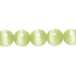 Bead, cat's eye glass (fiber optic glass), light green, 10mm round, quality grade. Sold per 15-1/2" to 16" strand.