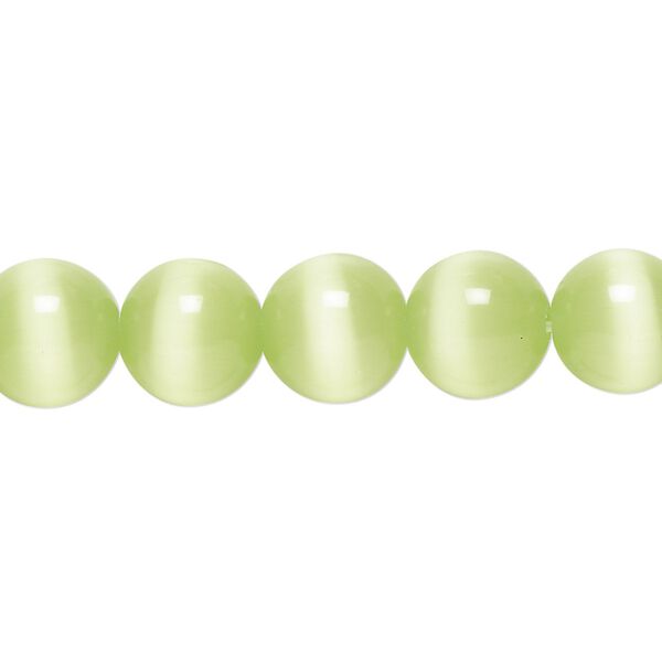 Bead, cat's eye glass (fiber optic glass), light green, 10mm round, quality grade. Sold per 15-1/2" to 16" strand. image number 0