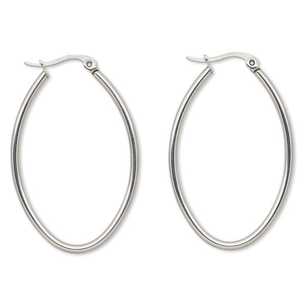 Earring, stainless steel, 44x28mm oval hoop. Sold per pair. image number 0