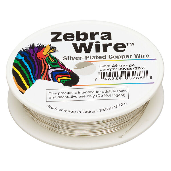 Wire, Zebra Wire™, silver-plated copper, round, 26 gauge. Sold per 1/4-pound spool, approximately 115 yards. image number 0