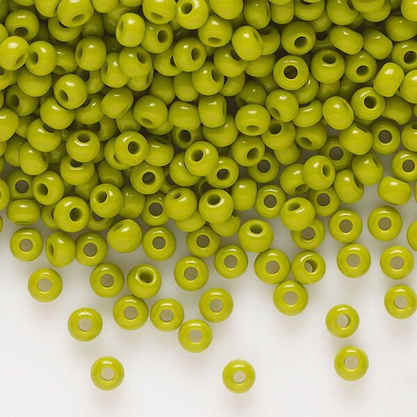 Seed bead, Preciosa Ornela Czech glass, pkg/50g, #8 rocaille, opaque wasabi green, (53430). image number 0