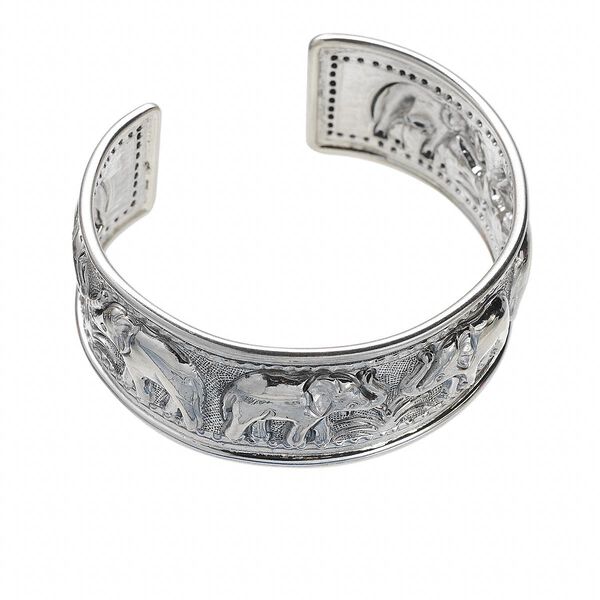 Bracelet, Hill Tribes, cuff, sterling silver, 24mm wide with hammered elephant designs, adjustable. Sold individually. image number 0