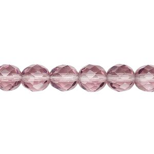 Bead, Czech fire-polished glass, transparent lavender, 8mm faceted round. Sold per 15-1/2" to 16" strand, approximately 50 beads.