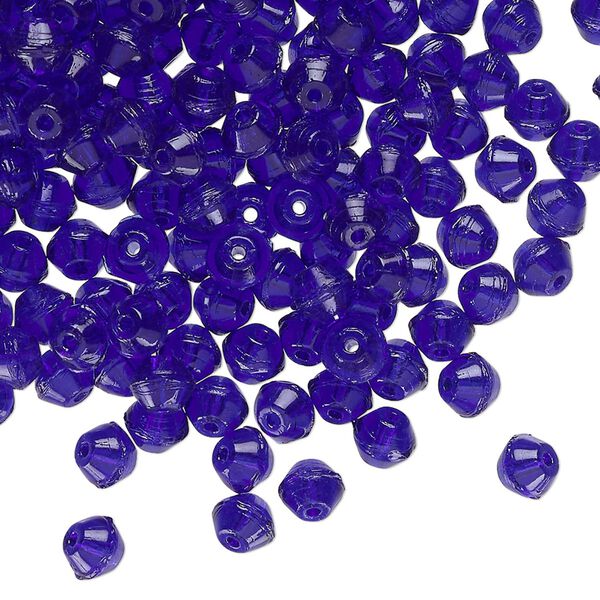 Bead, Czech pressed glass, translucent cobalt blue, 5x4mm bicone. Sold per 1-ounce pkg, approximately 265 beads. image number 0