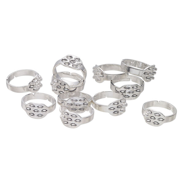 Ring, silver-finished brass, adjustable, 9.5mm with 7 loops. Sold per pkg of 12. image number 0