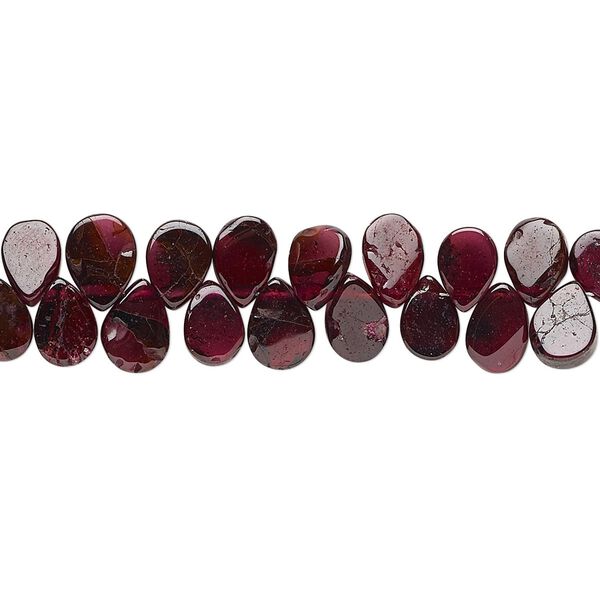 Rhodolite garnet 1pkg1, hand-cut top-drilled flat teardrop bead 6 inch 7x5mm-8x7mm image number 0