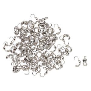 Bead tip, antique silver-finished brass, 8x4mm bottom clamp-on with open loop. Sold per pkg of 100.
