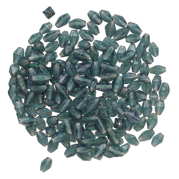 Bead, lampworked glass, translucent steel blue, 9x5mm-9x6mm double cone. Sold per 2-ounce pkg, approximately 175 beads. image number 0