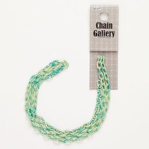 Chain aluminum / enamel 1pkg1 4.4mm oval rolo, green / blue 22 inches