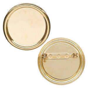 Pin back, gold-plated steel, 35mm round with 28mm round setting. Sold per pkg of 2.