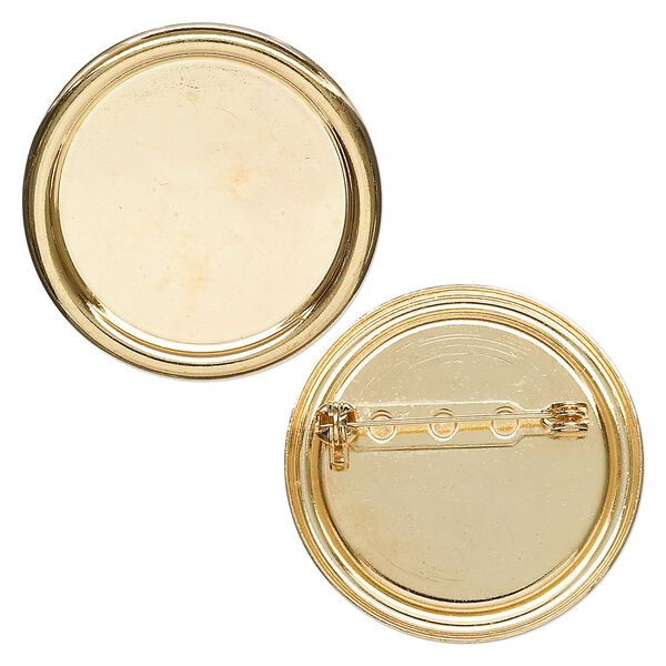 Pin back, gold-plated steel, 35mm round with 28mm round setting. Sold per pkg of 2. image number 0
