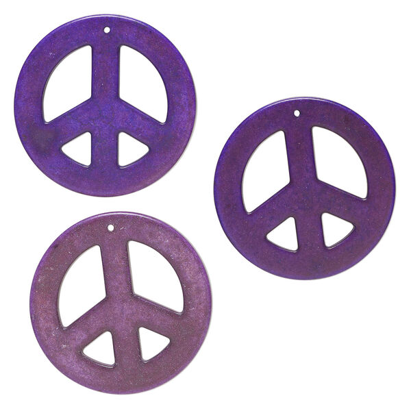 "Turquoise" 1pkg3, top-drilled peace sign focal purple 55mm image number 0