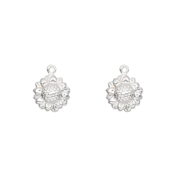 Charm, sterling silver, 9x9mm single-sided sunflower. Sold per pkg of 2. image number 0