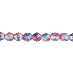 Bead, Czech fire-polished glass, two-tone, translucent red and blue, 6mm faceted round. Sold per 15-1/2" to 16" strand, approximately 65 beads.