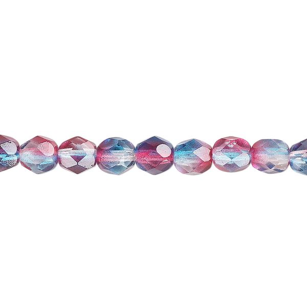 Bead, Czech fire-polished glass, two-tone, translucent red and blue, 6mm faceted round. Sold per 15-1/2" to 16" strand, approximately 65 beads. image number 0