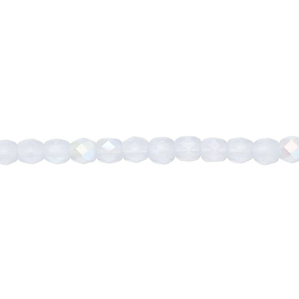 Bead, Czech fire-polished glass, matte ice blue AB, 4mm faceted round. Sold per 15-1/2" to 16" strand. image number 0