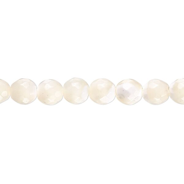 Bead, mother-of-pearl shell (bleached), white, 6mm faceted round, Mohs hardness 3-1/2. Sold per 15-1/2" to 16" strand. image number 0