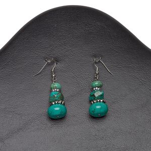 Magnesite / steel / brass 1pkg2, imitation rhodium-plated earring / rondelle 2.25 inch