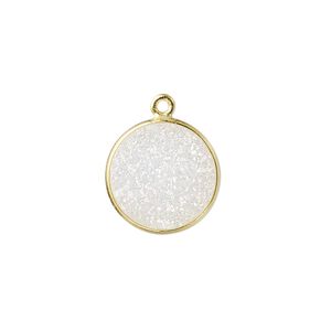 Druzy agate / sterling silver 1pkg1, electrocoated gold finished hand-cut flat round drop 15mm