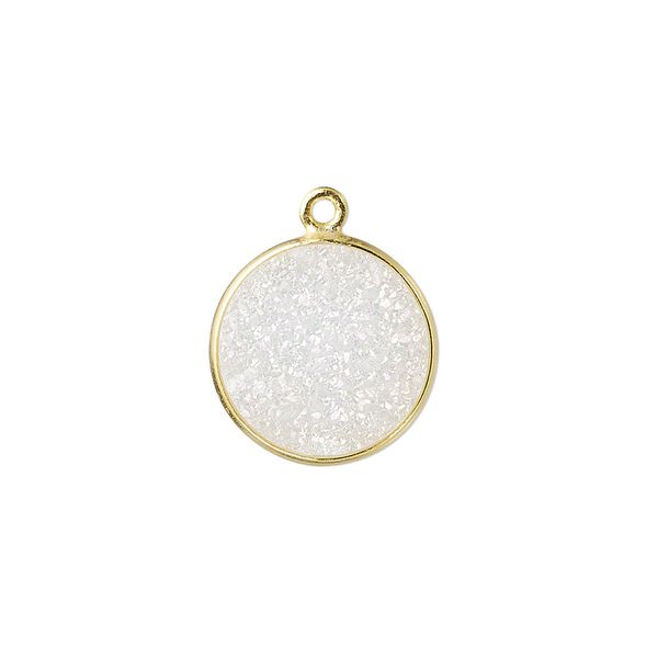 Druzy agate / sterling silver 1pkg1, electrocoated gold finished hand-cut flat round drop 15mm image number 0