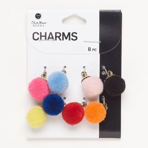 Drop assortment, rose gold- and silver-finished steel and polyester, assorted colors, 20x15mm pom-pom. Sold per pkg of 8.