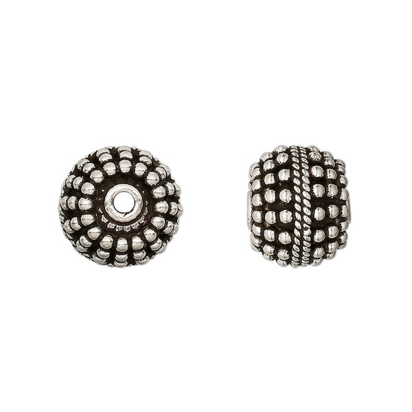 Bead, antiqued sterling silver, 12.5-13mm beaded round. Sold individually. image number 0