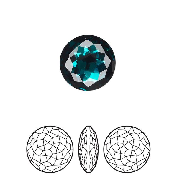 Round stone 48pk emerald foil back, Swarovski® 14mm fancy round 1383 image number 0