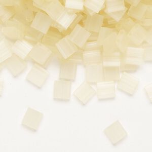 Seed bead, TILA®, glass, pkg/10g, 5mm full tila square, translucent silk luster light yellow (TL-2554-1).