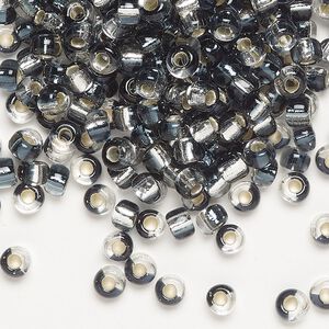 Seed bead, Miyuki, glass, pkg/250g, 4mm irregular round, transparent silver-lined blue-grey/clear, (TB-3935).