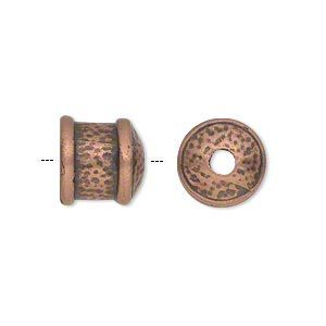 Cord end, JBB Findings, antique copper-plated pewter (tin-based alloy), 11mm textured round tube, 9mm inside diameter. Sold per pkg of 2.