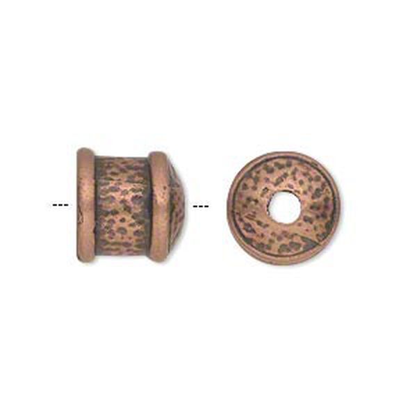 Cord end, JBB Findings, antique copper-plated pewter (tin-based alloy), 11mm textured round tube, 9mm inside diameter. Sold per pkg of 2. image number 0